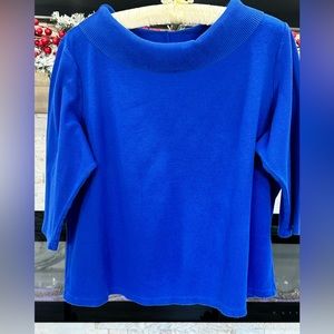 Royal Blue Ribbed Pullover Sweater with Folded Over Collar
